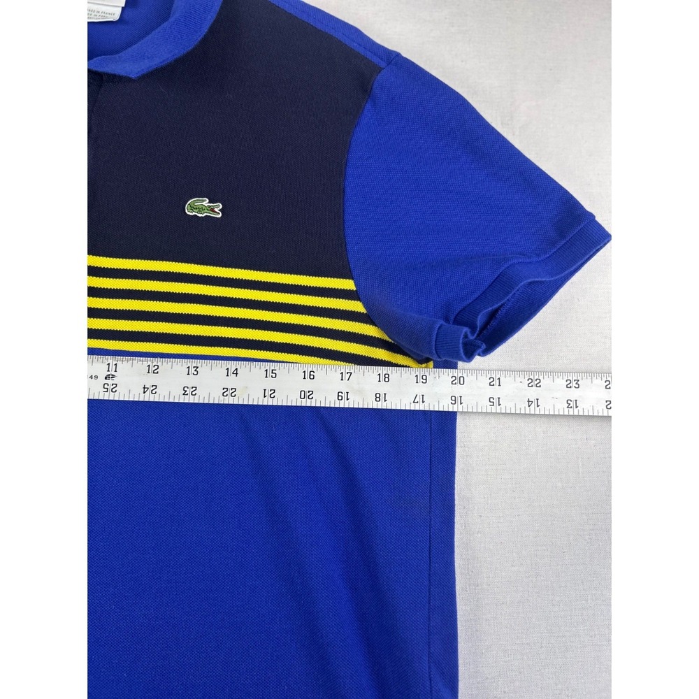 Lacoste Slim Fit Polo Shirt Mens Size 6 Blue Navy Yellow Striped Colorblock 429 - Picture 5 of 8